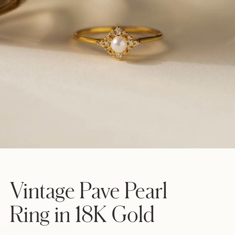 Dainty 18K Gold Pearl Ring with Diamond Accents - Picture 2 of 10